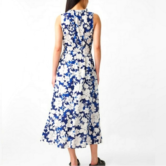 GAP Print Splitneck Maxi Dress Women’s XL Blue Floral Sleeveless Cotton Blend - Picture 10 of 14